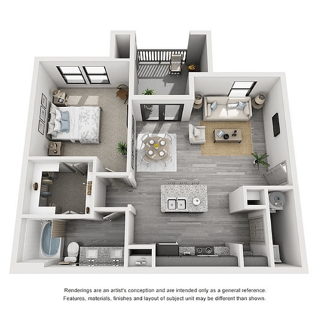 Floor plan for 1 bed, 1 bath, 778 sqft